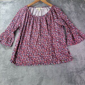Michael Kors Womens M Red Floral‎ Bell Sleeve Blouse Boho Romantic Spring Top